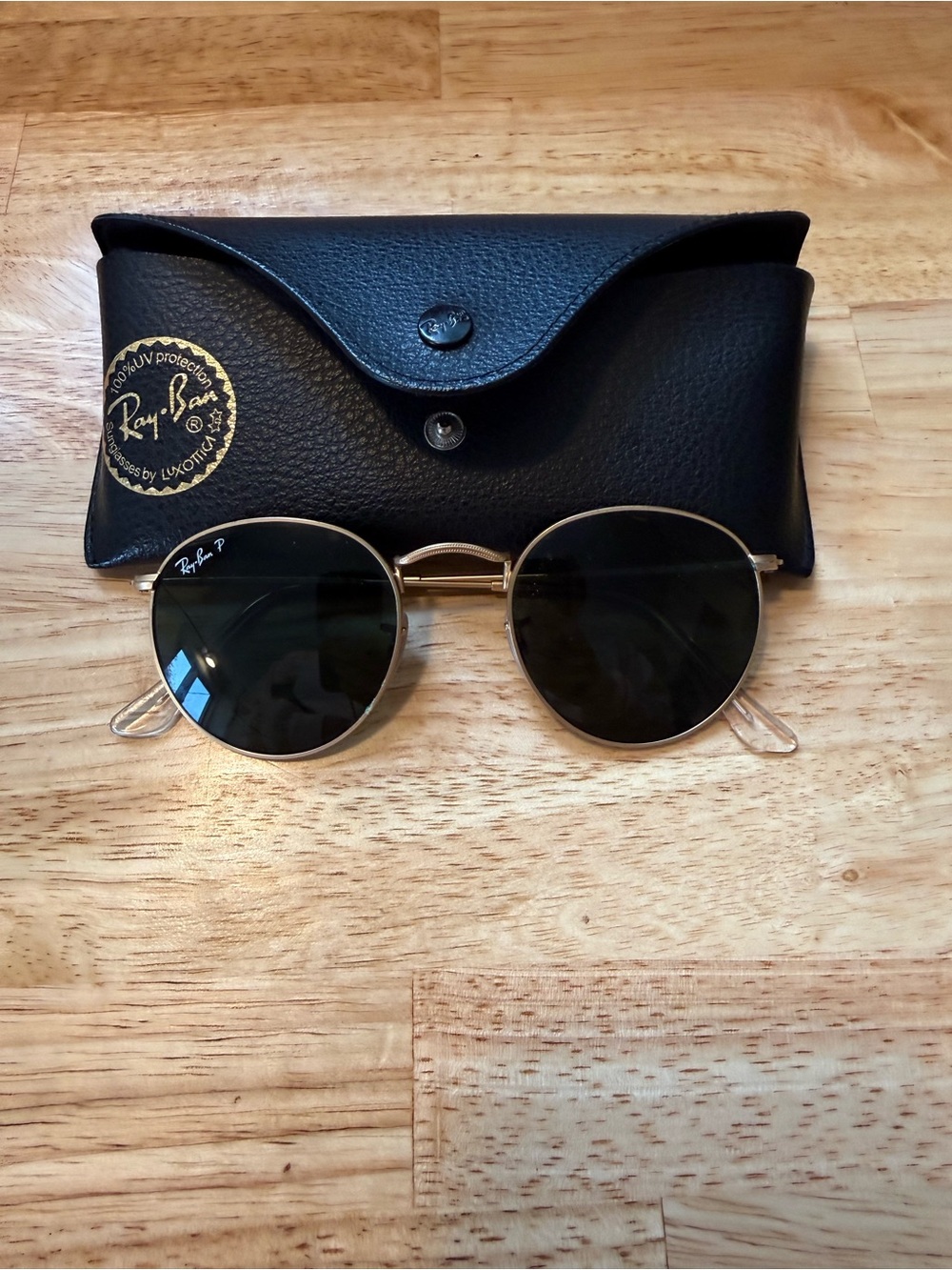 Ray-Ban Gold Frame Sunglasses with Black Lenses